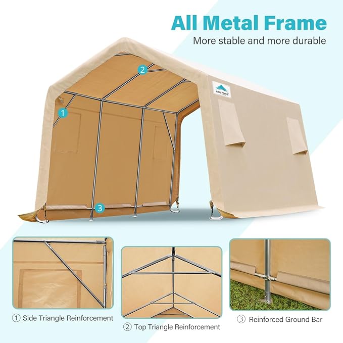 ADVANCE OUTDOOR 10X15 ft Garage Shelter Steel Metal Peak Roof Portable Storage - Image 3