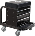 Omega-Lift Mechanic Stool with Wheels – Tool Box with Padded Chair Seat and Rolling Wheels for Garage – 450 Lbs Capacity