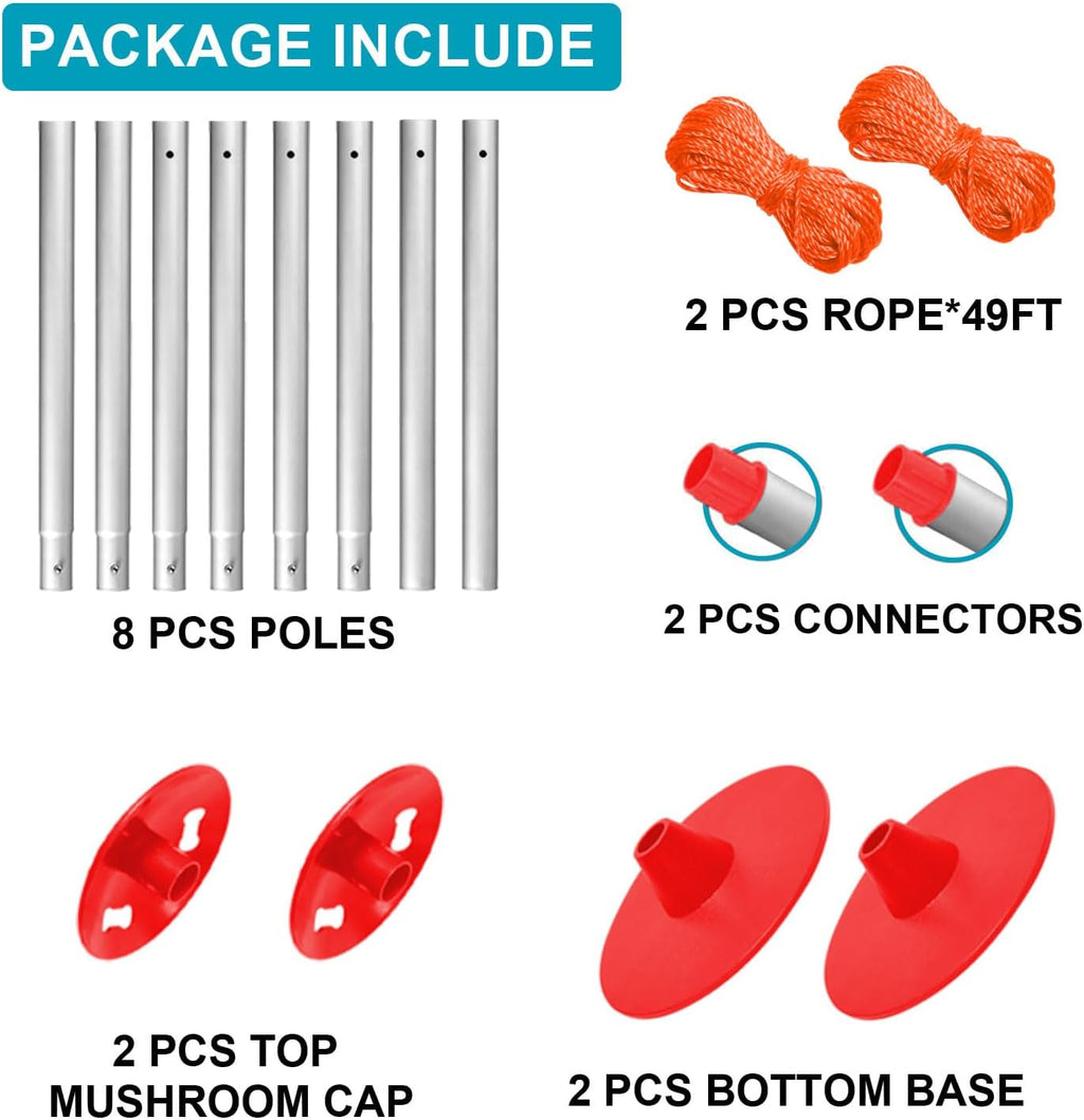 GOOSO 2 Pack Boat Cover Support Poles Height Adjustable Support Poles Pontoon System for V-Hull/Pontoon/Bass/Jon Boat Cover Accessories with 2 Blue/Red PE Ropes (red)