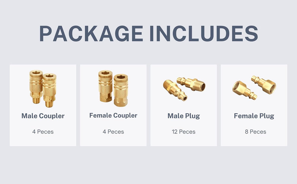 Industrial Brass Air Coupler & Plug Kit, 1/4" NPT