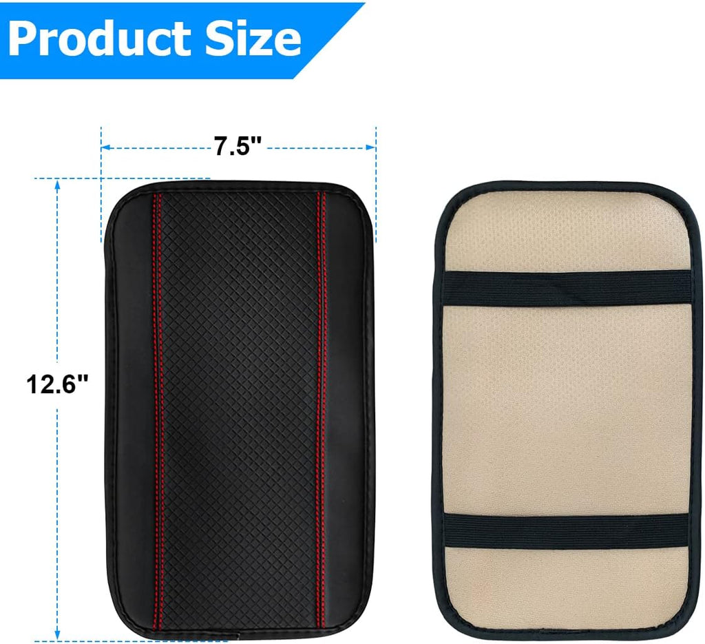 8sanlione Car Armrest Storage Box Mat, Fiber Leather Car Center Console Cover, Car Armrest Seat Box Cover Accessories Interior Protection for Most Vehicle, SUV, Truck, Car (Black/Red)