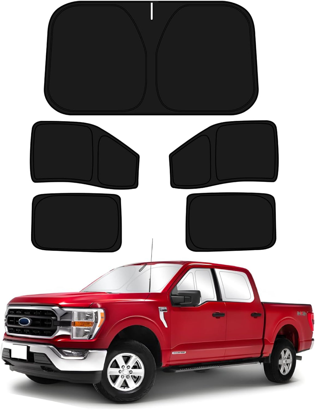 D-Lumina Windshield Sun Shade for Fo-rd F-150 2015-2020 F150 Accessories (Not for 1 Door), Front and Side Window Shades Sun Visor Protector Block UV Ray Heat, Foldable 2 Layers 210T Material Pack of 5