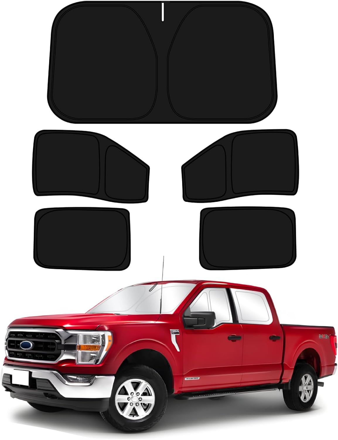 D-Lumina Windshield Sun Shade for Fo-rd F-150 2015-2020 F150 Accessories (Not for 1 Door), Front and Side Window Shades Sun Visor Protector Block UV Ray Heat, Foldable 2 Layers 210T Material Pack of 5