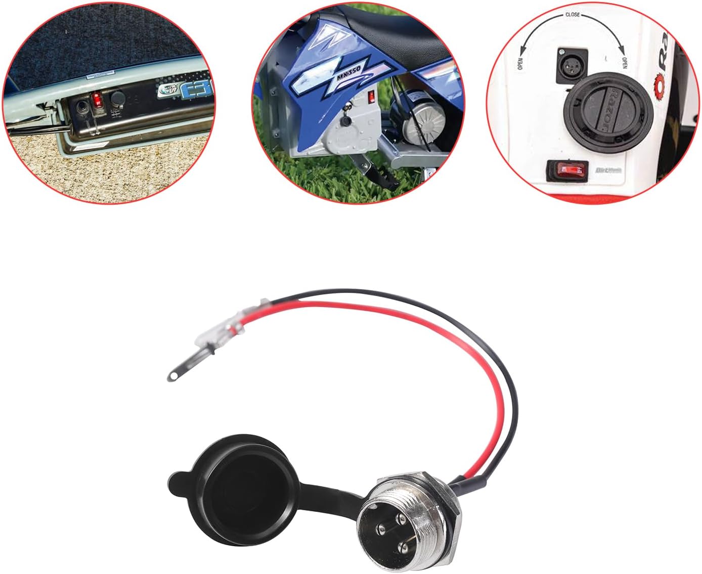 KAMIER 3 Pin Charger Port for Razor MX350 MX400 SX350 ZR350 Dirt Bike 4 Wheeler ATV Dirt Quad 500 Pocket Mod E325 E300 E300S E200 RX200 E200S E175 E100 Kids Electric Scooter Pocket Rocket Bike Parts