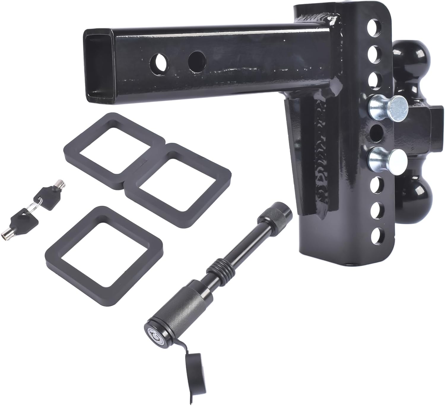 Adjustable Trailer Hitch Fits 2.5" Receiver 6-Inch Drop/Rise 22000 LBS GTW, 2" & 2-5/16" Dual Ball Heavy Duty Tow Hitch with Anti-Theft Pin for Trucks SUVs Commercial Towing, TowMax