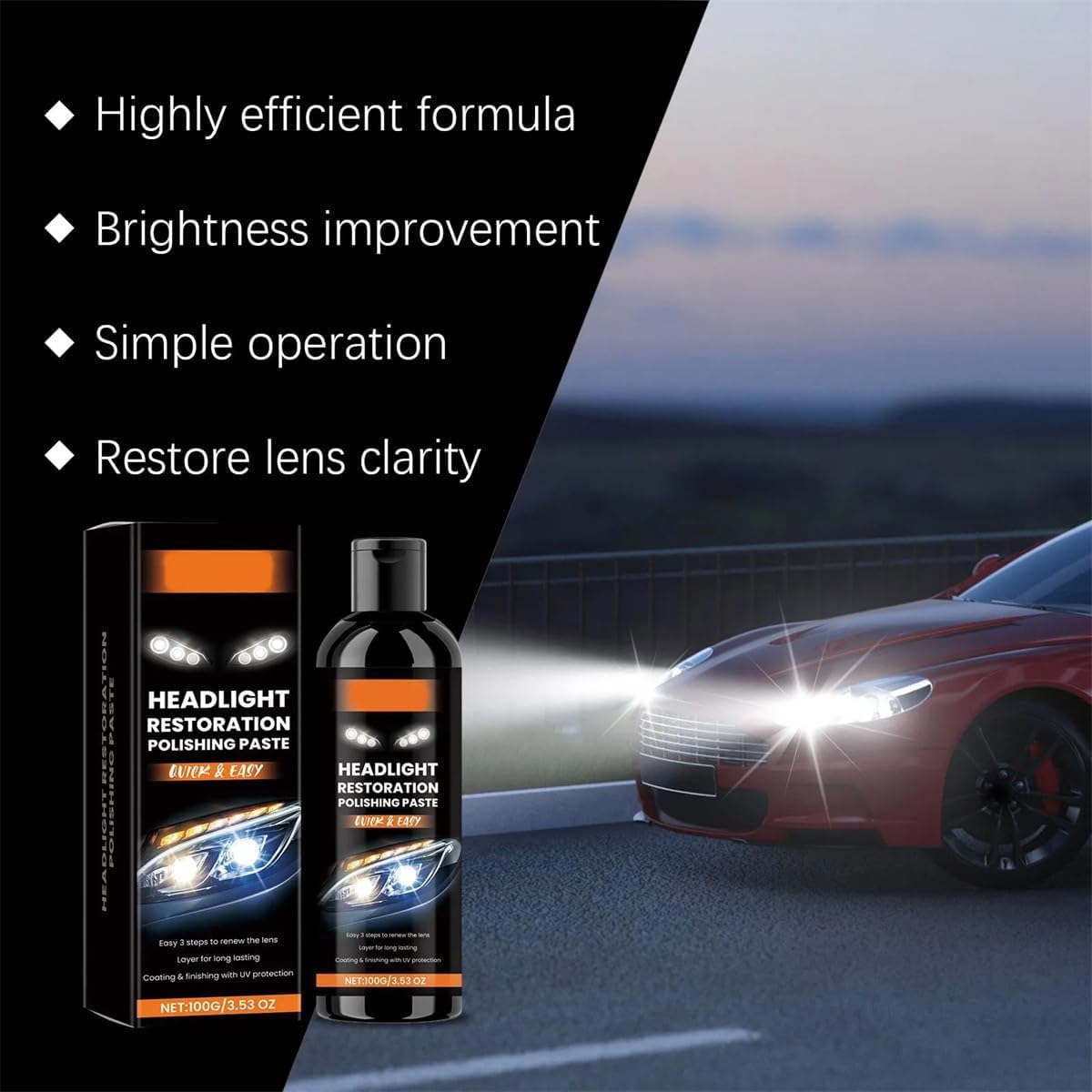 Headlight Stain Remover Polishing Paste,Car Lamp Care Brightening Clean Yellow Reconditioning Paste,Polishing Cleaner for Cars, Trucks, Motorcycles, RVs (1PC)