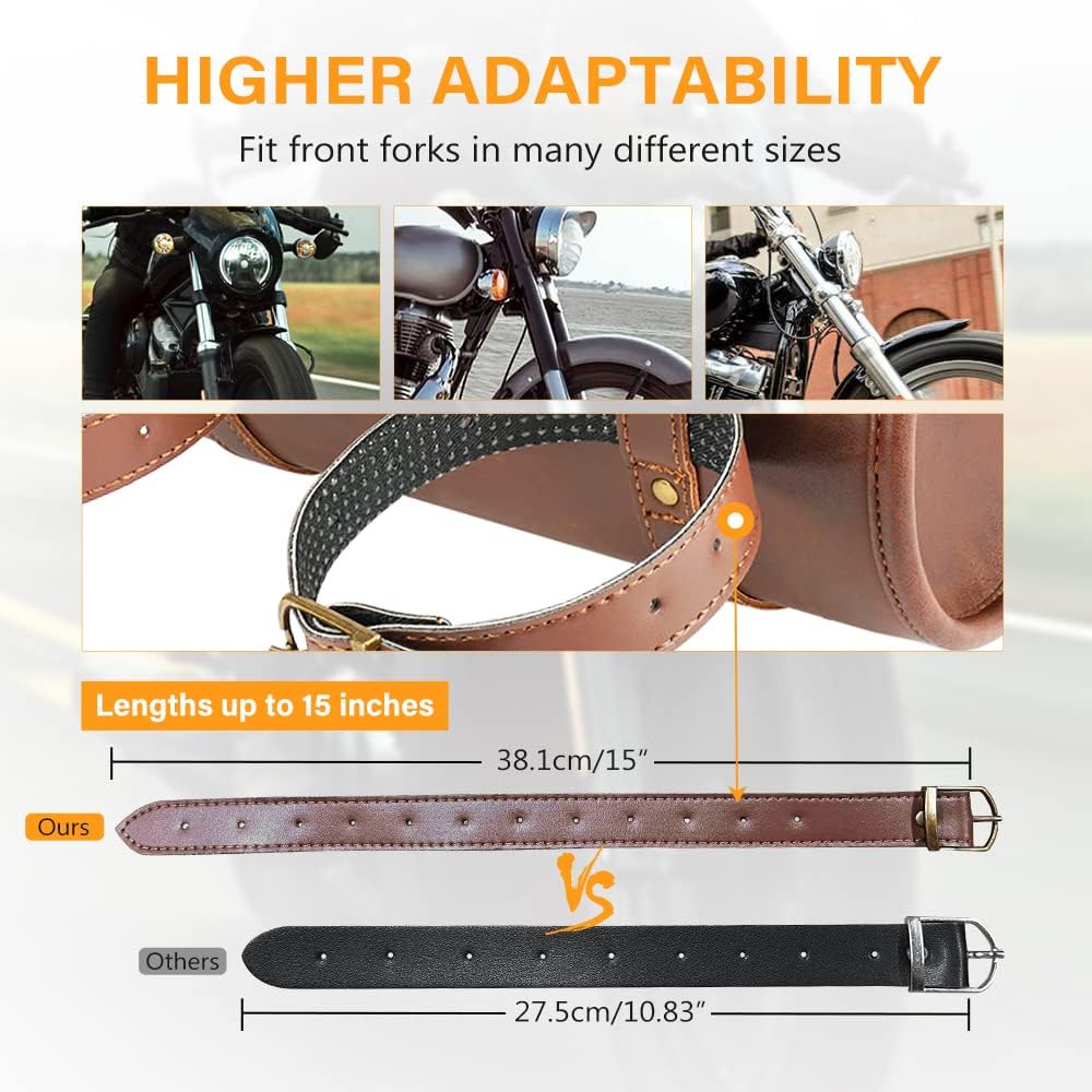 NICECNC Vintage Crazy Horse Lines Motorcycle Handlebar Bag - Universal Saddle Bag with Reinforced Straps, Brown