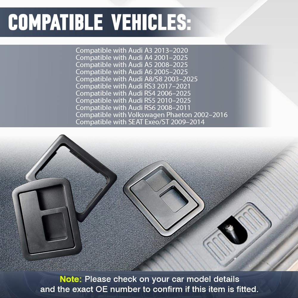 Riloer Rear Trunk Floor Cover Handle with Bottom Frame, Replaces 8E5863627, Compatible with Audi A3 2013-2020, Compatible with Audi A4 2001-2025, Black Plastic 1 Set (Rear Trunk Floor)