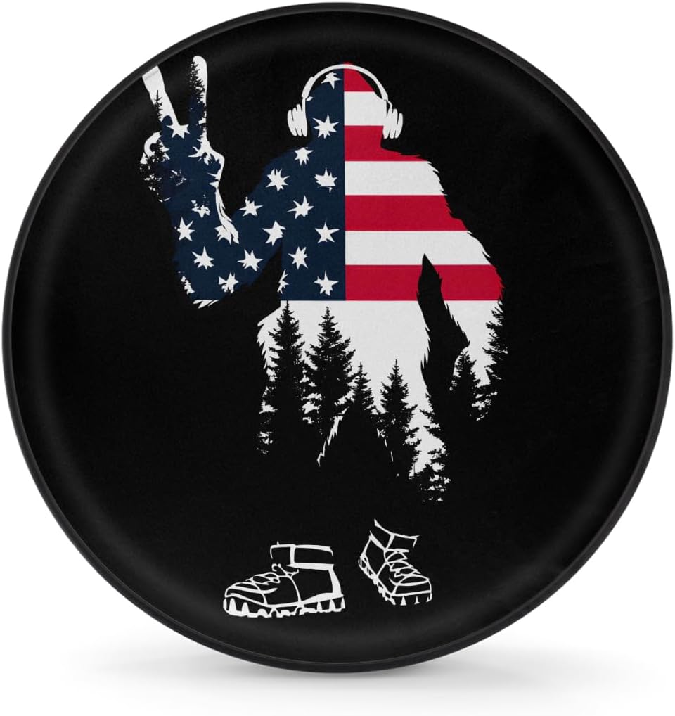 Rv Spare Tire Cover Wheel Bigfoot Flag Mountain Tire Covers Wheel Protectors Universal Fit for Camper RV SUV Truck Travel Trailer Accessories Waterproof Cover 14 inch for Diameter 25-27in