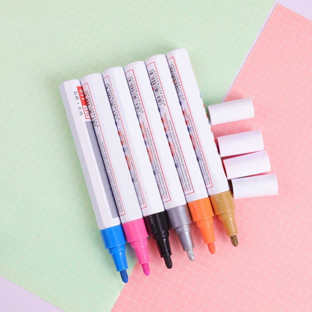 TEHAUX 7pcs Oil Based Tire Paint Pens Quick-drying Touch up Paint Markers Plastic Car Coat Pens for Waterproof Graffiti and Concealing Marks