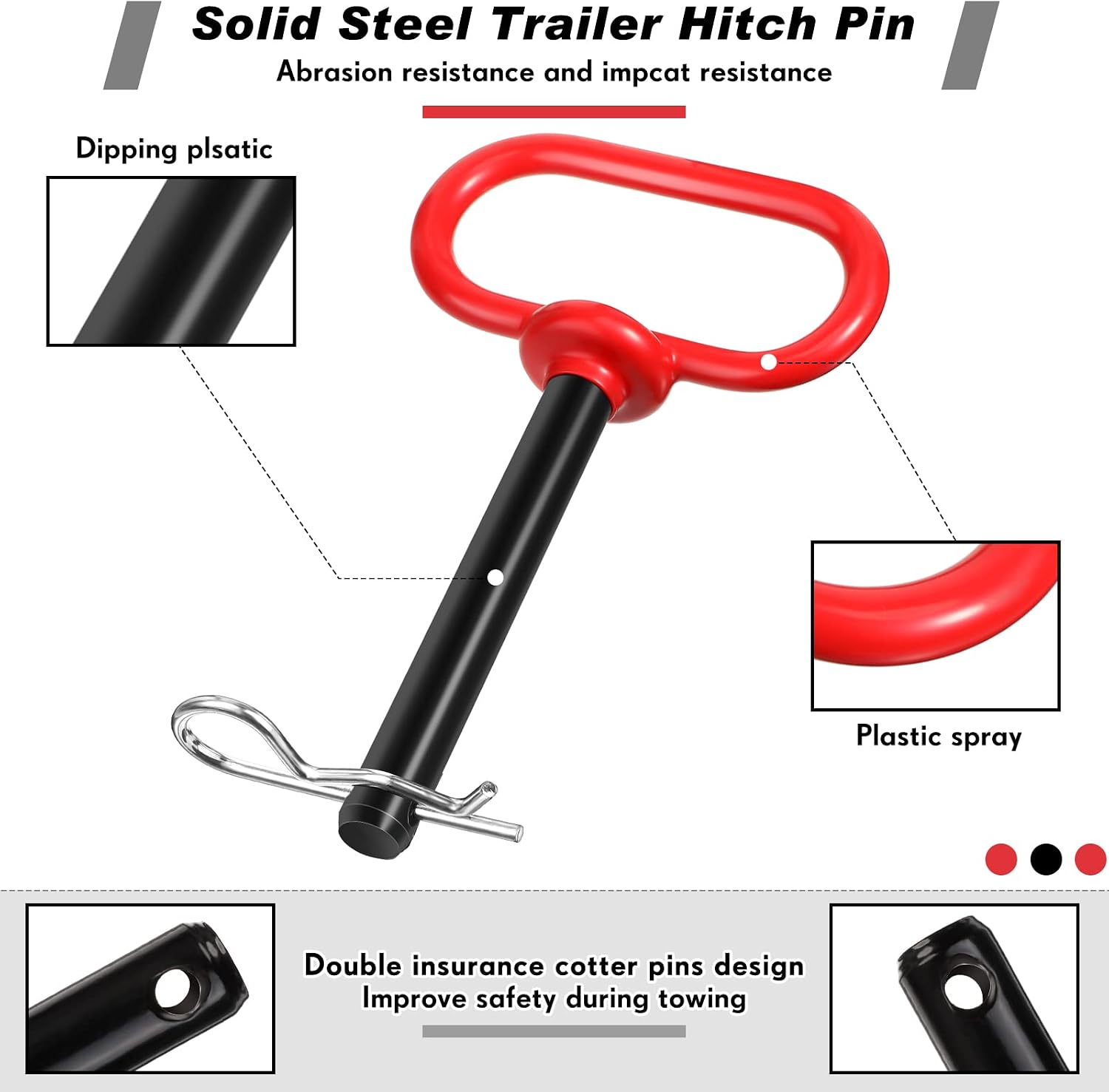 BBTO 4 Pieces Tractor Hitch Pin 1/2 x 3-5/8 Inch Red Trailer Handle Hitch Pin Accessories Farm Turn Mower Towing Cargo Boat RV Car Truck Bike ATV