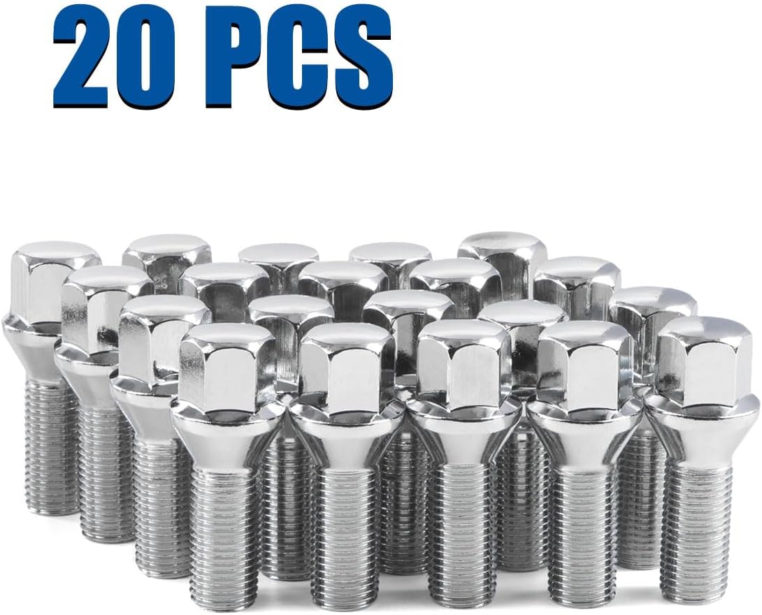 GAsupply 14x1.5 28mm Shank Lug Bolts, 20pcs Chrome Conical Seat 56mm Tall Lug Studs for Wheel Spacers, 17mm Hex