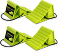 HOXWELL 2 Pair Wheel Chocks for Travel Trailers, Non Slip Heavy Duty Green Wheel Chock with Rope, Lightweight Wheel Stoppers for Cars Campers Trucks RVs, Easy to Carry & Suitable for Most Tyre Sizes