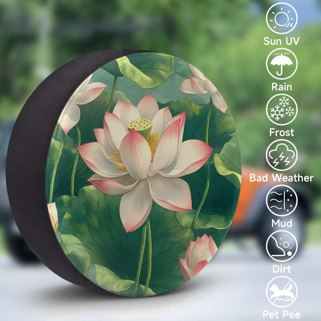 Tire Cover Spare Tire Cover, Waterproof and Dustproof Universal Tire Protector Suitable for Trailer RV SUV and Many Vehicles Tires 15 in Lotus 2