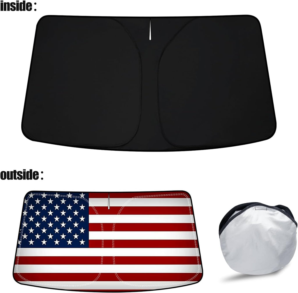 D-Lumina US Flag Winshield Sun Shade for 2020 2021 2022 2023 2024 2025 Fo-rd Maverick, Foldable Front Sun Shield Protector Blocks UV Rays, Window Sunshade Sun Visor Interior Accessories