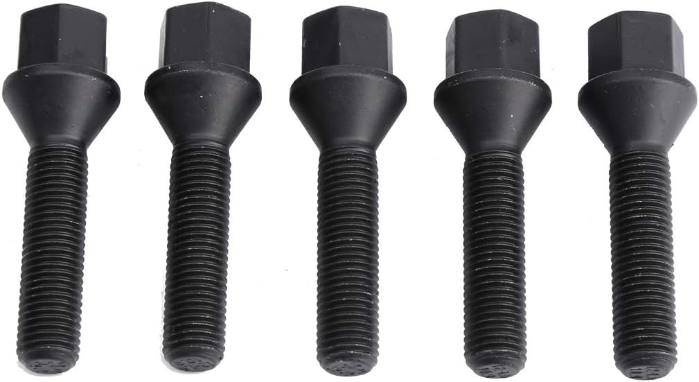 12x1.5mm Tuner Lug Bolts, KSP Conical Seat Extended 40mm Shank 17mm Hex for Aftermarket Wheels, 5PCS Black