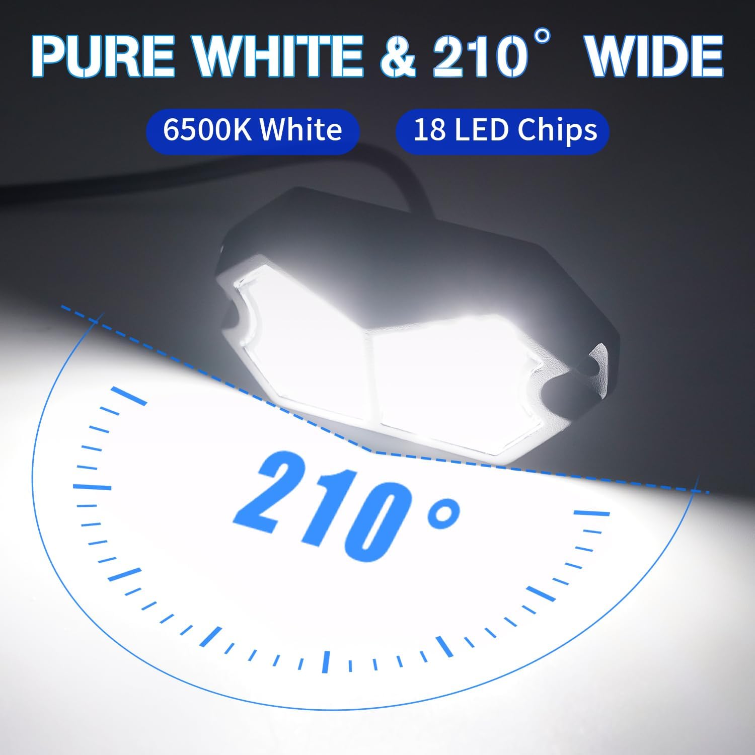 Led Rock Lights White 4 Pods 18LEDs 210 Degree Wide Angle IP68 Waterproof Aluminum Housing Underglow Underbody Lights 12v 24V for Truck UTV ATV Camper (4 Pods)