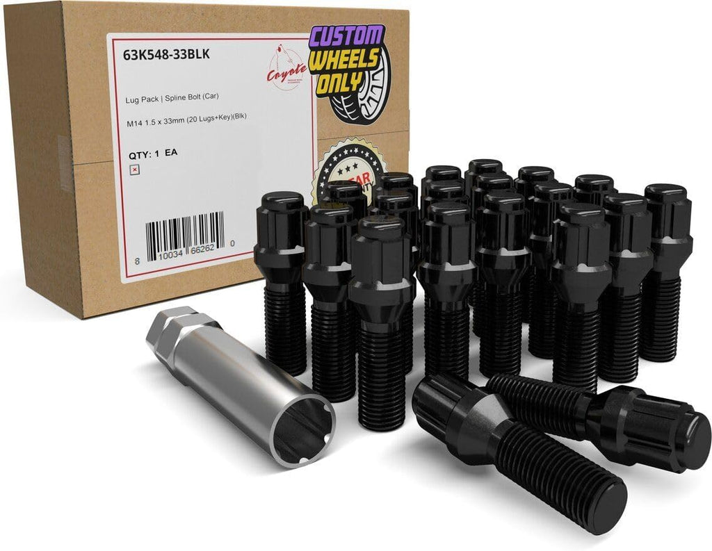 Wheel Accessories Parts 20 Pcs M14 x 1.50 Thread Acorn Seat Spline Lug Bolt Black Finish 33mm Shank Length Car Spline fits Land Rover Range Rover ｜ Volvo S60 S90 XC40 XC60 XC70 XC90 ｜ Older BMW