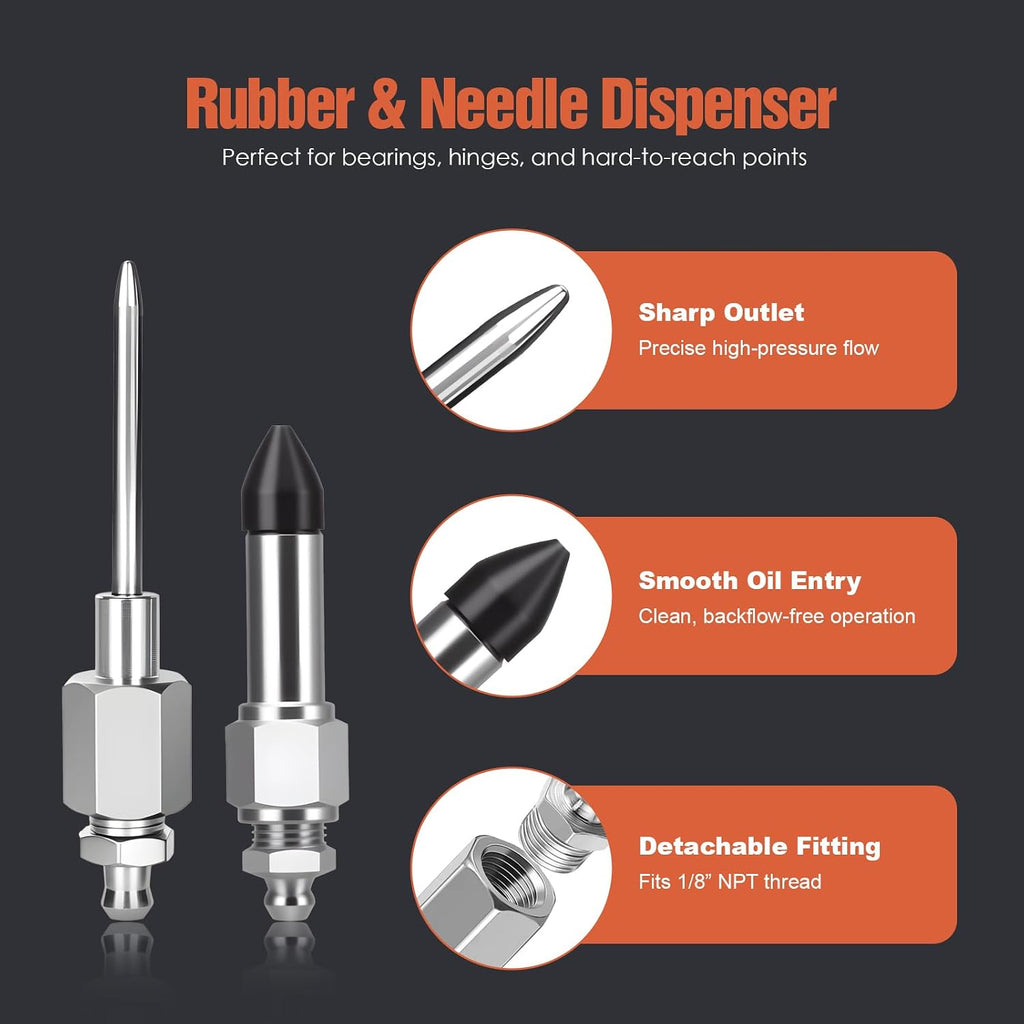 TRILINK Grease Gun Needle Tip Kit – 7PCS Grease Gun Accessory Set with 3 Grease Injector Needle, Grease Needle Dispenser, Rubber Joint Fitting, Bent & Straight Adapter for Bearings & Tight Spaces