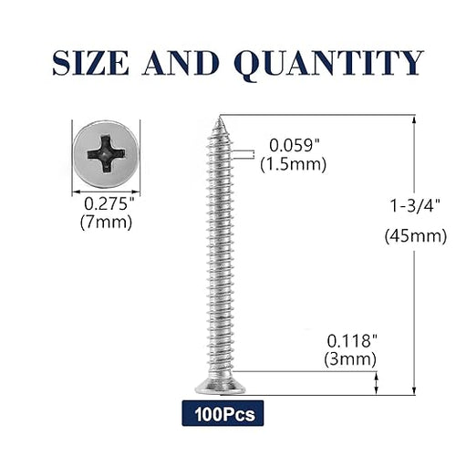 #7 x 1-3/4" Wood Screw 100Pcs 18-8 Stainless Steel Screws Flat Head Phillips - Image 2