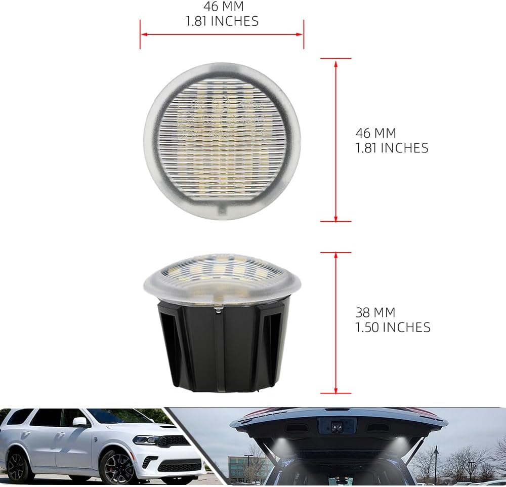 2Pcs White LED Trunk Luggage Compartment Light Light for 2011-2021 J'eep Grand Cherokee WK2 2011-2024 Do'dge Durango Led Interior Trunk Cargo Area Lamp Replacement OEM Clear Lens
