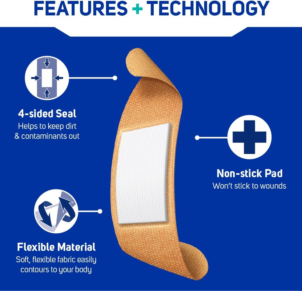 care science fabric adhesive bandages, assorted sizes, 50, close-up detail