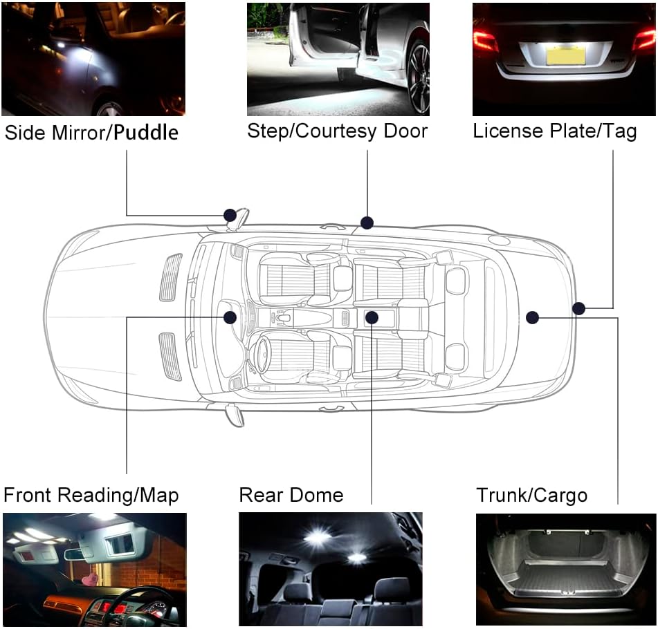 11pcs White LED Interior Light Bulbs Kit for Niss'an Pathfinder 1996-2004 Map Dome Trunk Glove Box Vanity Mirror License Plate Lights Interior LED Lights Bulbs Package + Install Tool
