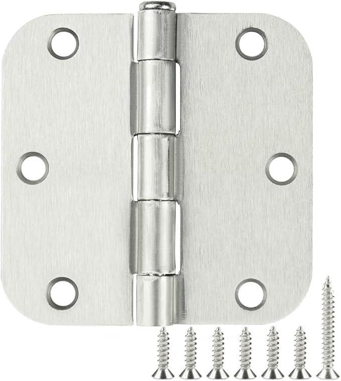 6 Pack Rounded Brushed Nickel Door Hinges 3.5 x 3-1/2" Inch, 5/8" Radius by TDCHINGES
