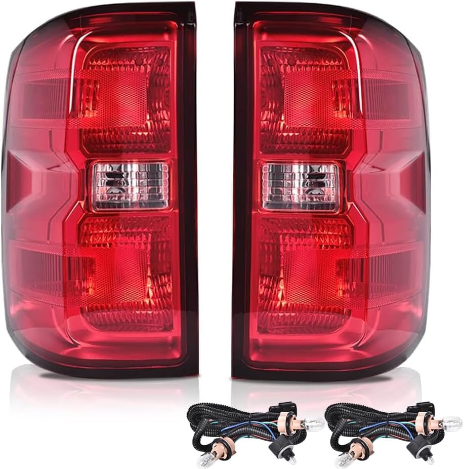 G-PLUS Tail Light Assembly w/Wiring Harness Fit For 2016 2017 2018 2019 Chevy Silverado 1500 2500 HD/GMC Sierra 3500 HD Tail Brake Lamps GM2800261 GM2801261 Luces Traseras,Faros Traseros Red Lens