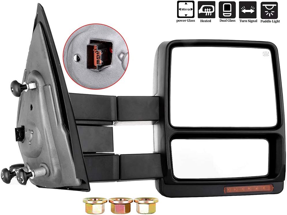 Passenger Side Heated Towing Mirrors Fits 2007-2014 for Ford for F-150 Pickup Truck, Power Adjusted View Mirror with Turn Signal Indicator