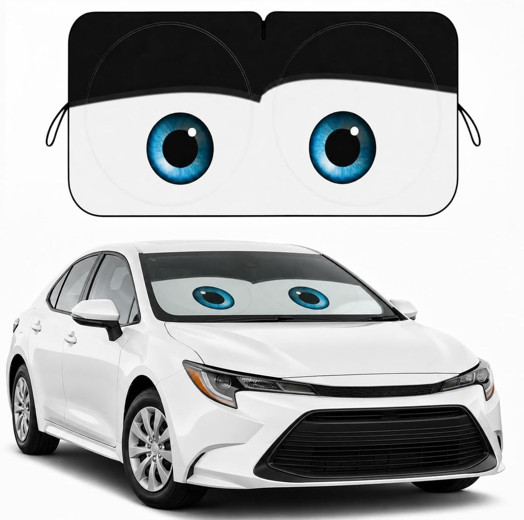 Car Windshield Sun Shade, Funny Cartoon Eyes Sun Visor for Car Windshield Universal Fits Sedan Compact Car Hatchback SUV, UV Heat Protection - 59 x 27.5