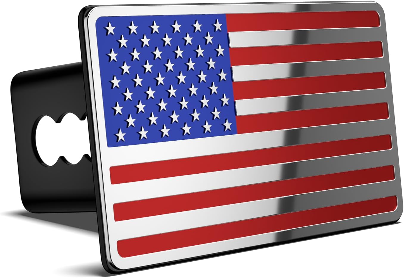 OGYE 2 Inch Trailer Hitch Cover with American Flag, Heavy Metal Trailer Hitch Cover Fit for 2 Inch Hitch Receivers (with 5/8" Pin Dia Anti-Theft Trailer Hitch Lock),3 * 5" Blue/Red/Chrome