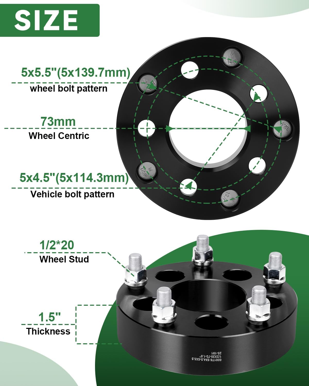 5x4.5 to 5x5.5 Wheel Adapters Change Bolt Pattern, 1.5 Inch Conversion 5x114.3 to 5x139.7 Wheel Adapters Spacers 73mm hub core with 1/2 Studs for Wrangler Cherokee Libetry Explorer Ranger Edge
