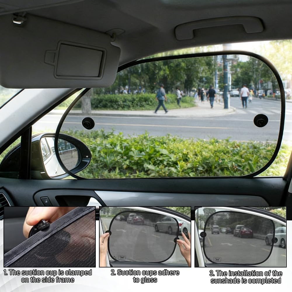 5PCS Set Car Window Shade, Car Sun Shade Side Window, Sunshine Glare & UV Rays Protection Sunshade with Suction Cup, Auto Sun Blocker Screen Accessories for All Season (2PCS/Side with Hole)