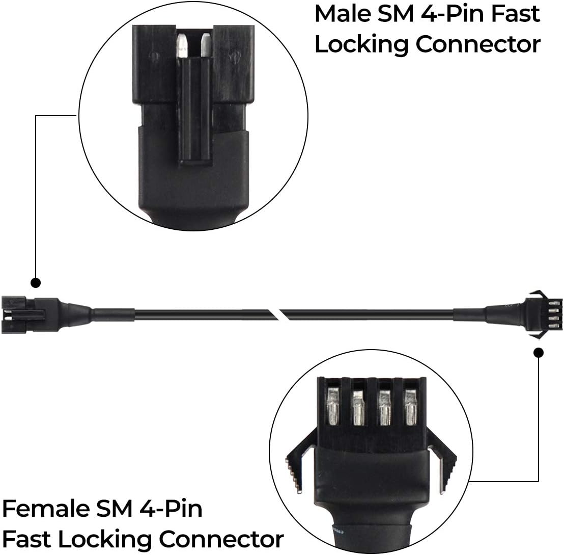 4pcs 4-Feet Extension Cords for Underglow RGB LED Light Strip Kits with 4-Pin Fast Locking Connectors on Motorcycles Trikes Trailers Golf Carts, EXT-4FT