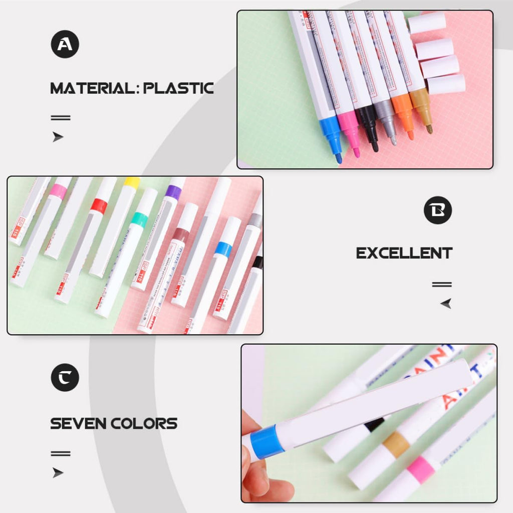 7pcs Tire Paint Pens Oil-based Color Markers for Repairing Tires with Plastic Body, Easy to Carry and Waterproof for Automotive and DIY Use