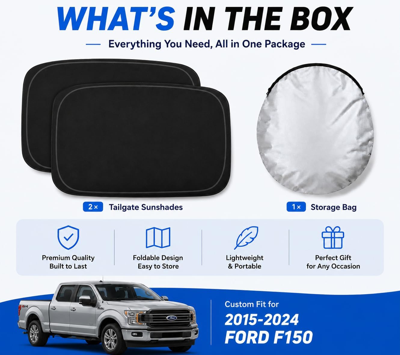Car Window Shades for 2015-2025 Fo'rd F150 Rear Side Window Shade | Breathable Car Privacy Window Covers, UV Protection & Heat Insulation, Sunshade for Baby Camping Napping, 2PCS