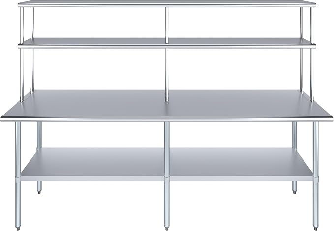 Amgood Stainless Steel Work Table Double Tier Overshelf | Metal Kitchen Prep - Image 2