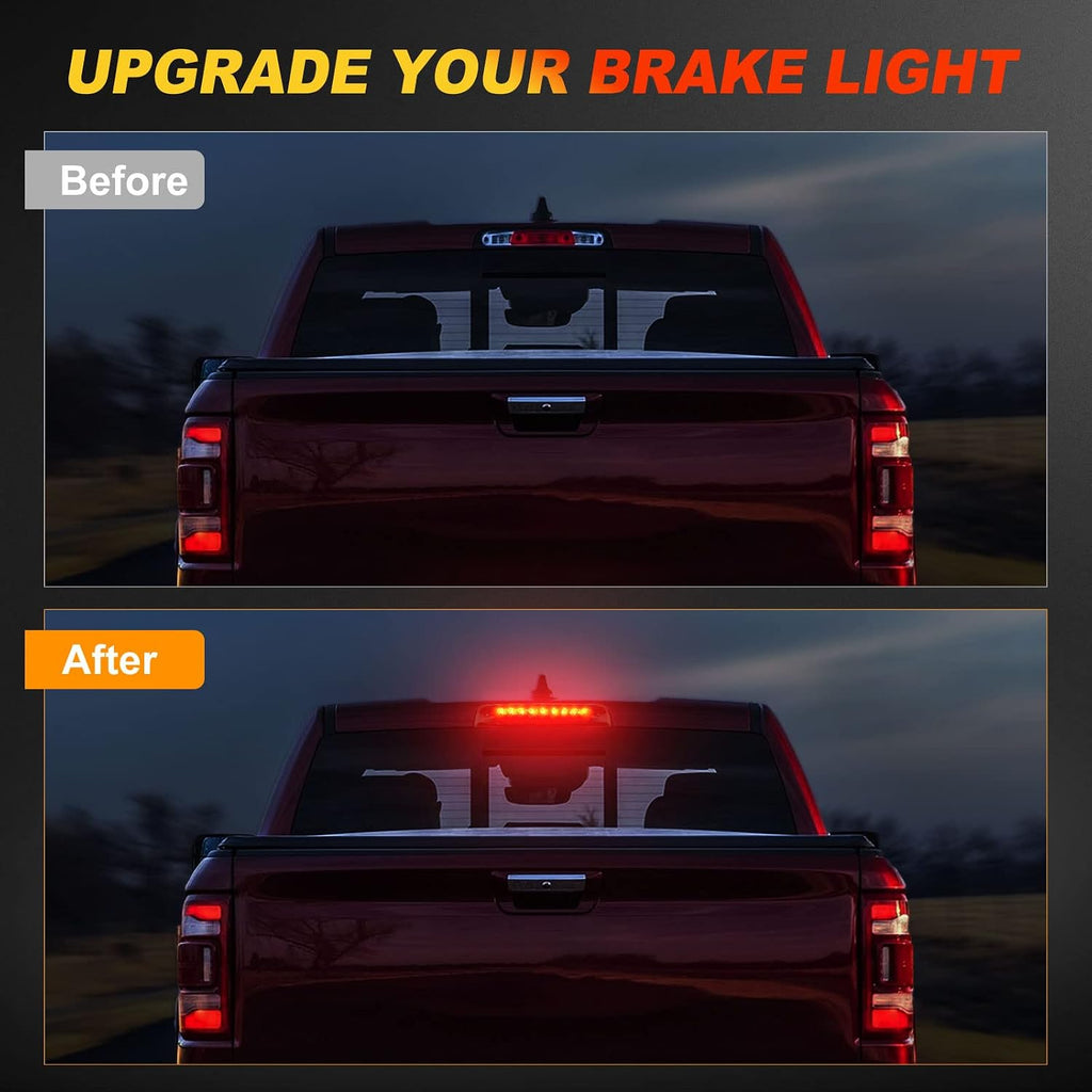BORDAN For Dodge Ram Third Brake Light Stop Lamp Compatible For 2009-2017 Dodge Ram 1500 2010-2017 Dodge Ram 2500 3500 White & Red LED Brake Tail Light Assembly Smoke Lens
