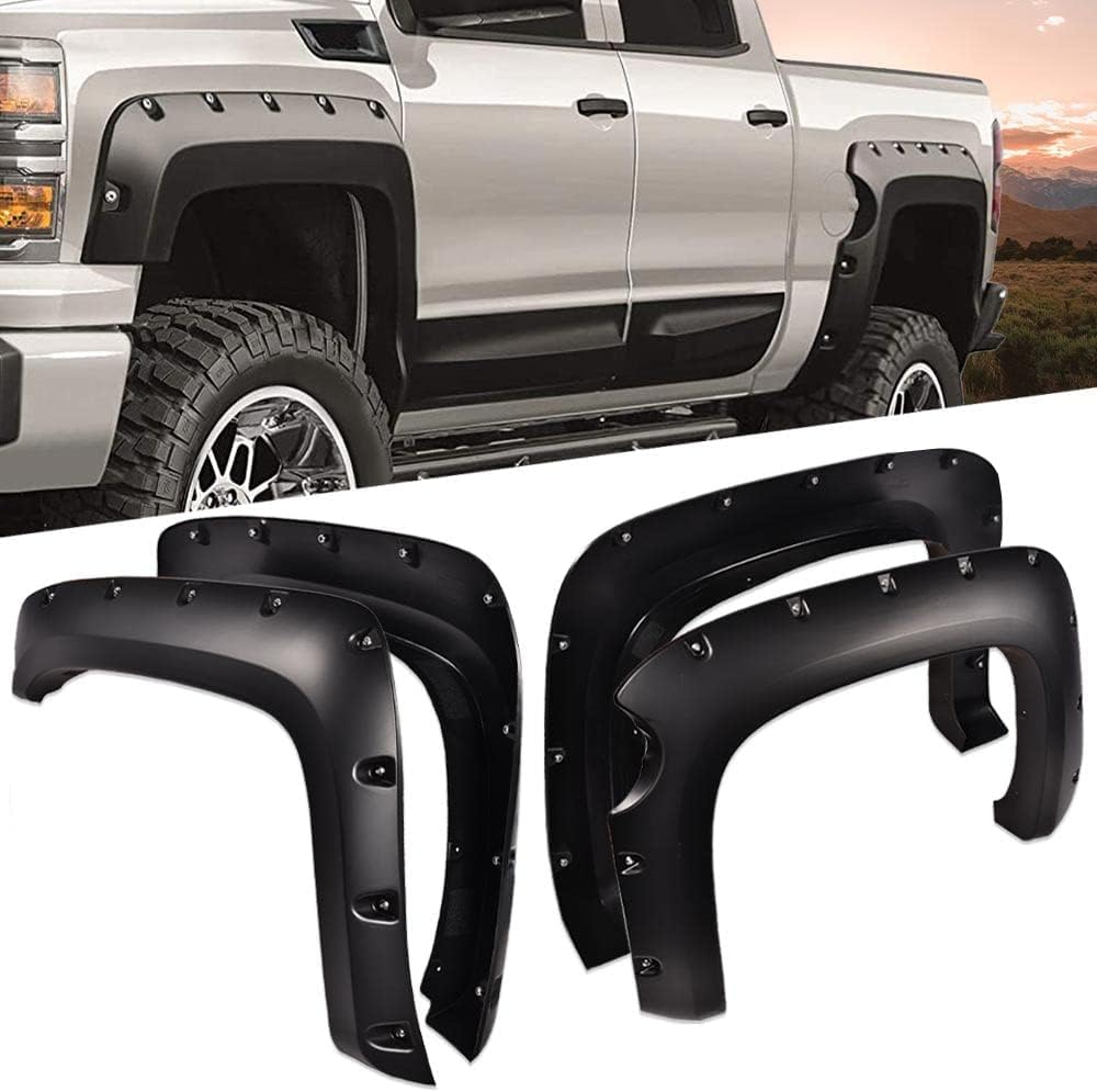 G-PLUS Upgrade Fender Flares Compatible with Chevy Silverado 1500 2007-2013 (For 69.3" Short Bed Crew Cab) Not Fit 07 Classic Models & GMC Sierra Wheel Cover Smooth Pocket Riveted 4 PCS
