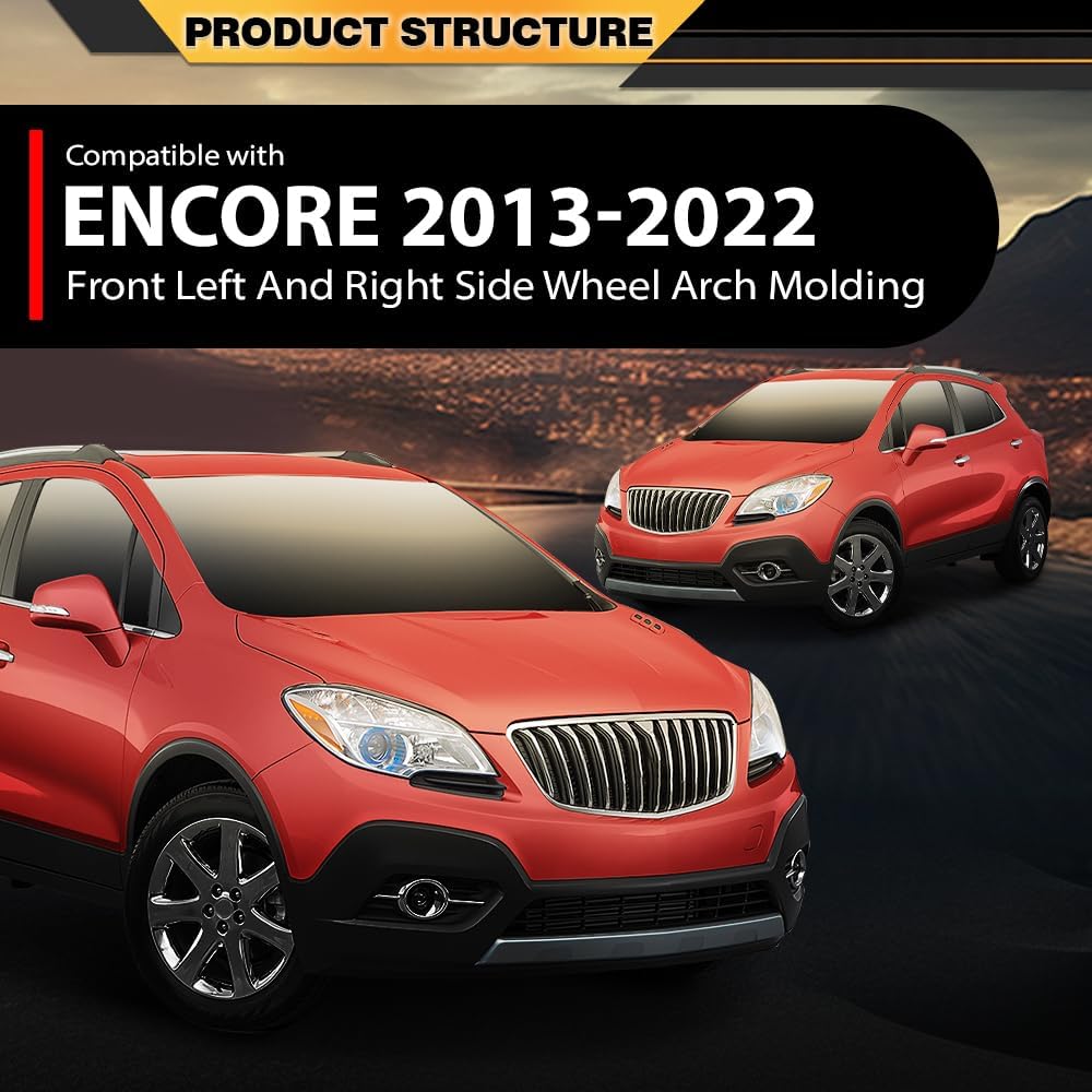 Front Left & Right Side Wheel Arch Molding Compatible with Buick Encore 2013 2014 2015 2016 2017 2018 2019 2020 2021 2022 95275468, 95275469 Black