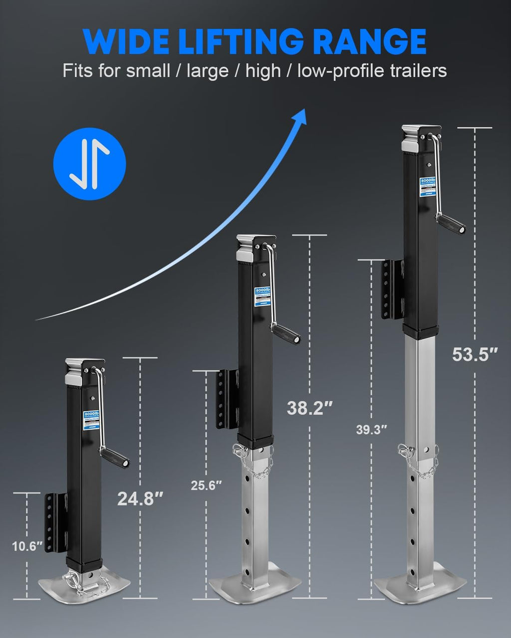 Kohree 8000 lbs Trailer Jack Heavy Duty, Bolt on Trailer Jack for Yacht, Boat, Horse, Utility Trailers, Adjustable RV Tongue Jack with Drop Leg & Ergonomic Handle