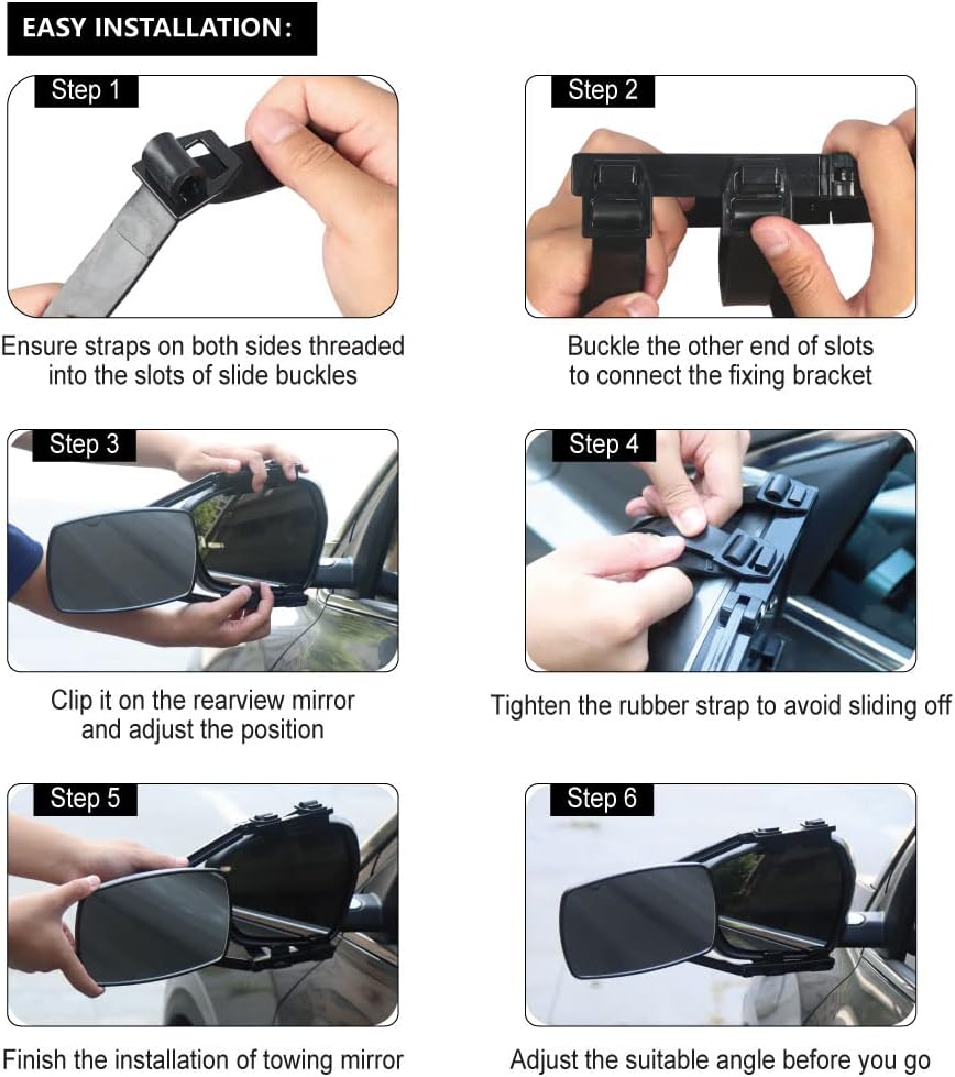 Universal Clip-on Towing Mirrors Extended Mirrors for Towing 360 Degree Rotation Adjustable Towing Mirror, Black, 2 Pieces