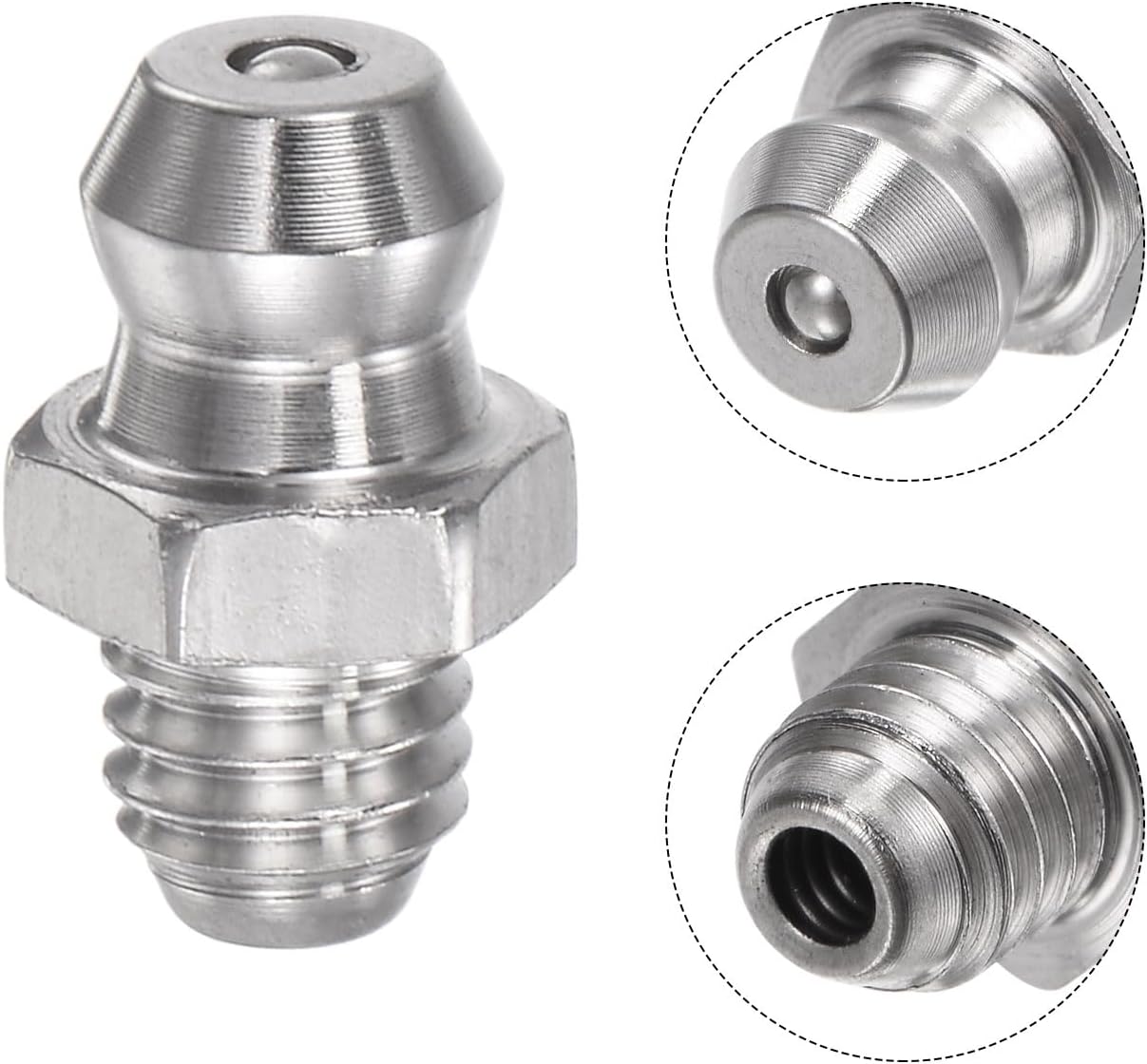 uxcell 304 Stainless Steel Straight Grease Fitting M6 x 1mm Thread Hydraulic Grease Fitting Accessories, 5Pcs