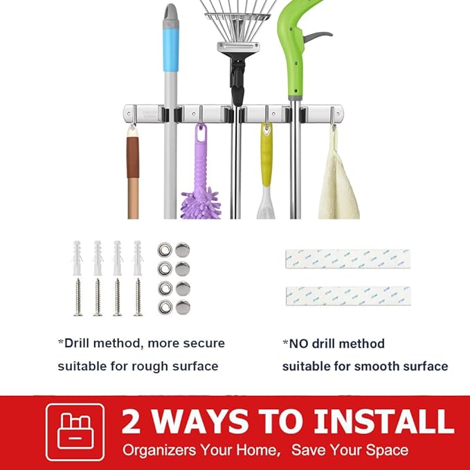 IMILLET Broom Holder Wall Mounted, Stainless Steel Broom and Mop Holder Self - Image 7