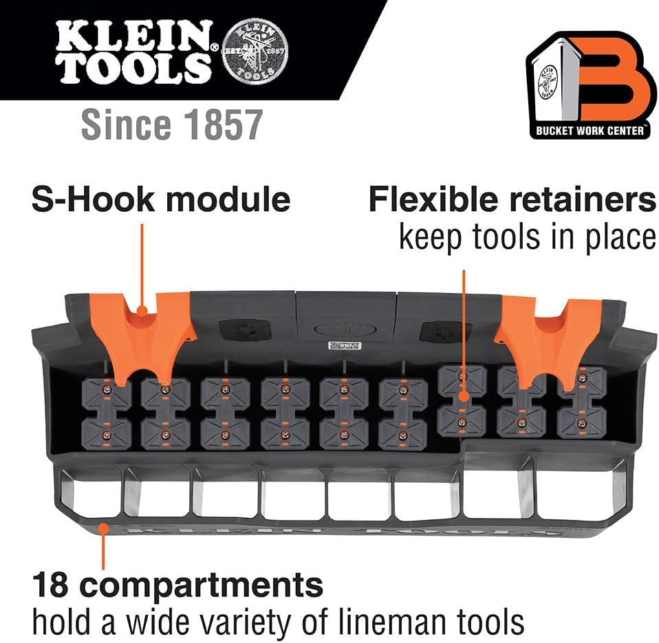 klein tools bc501s s-hook hard tool storage module shown in use