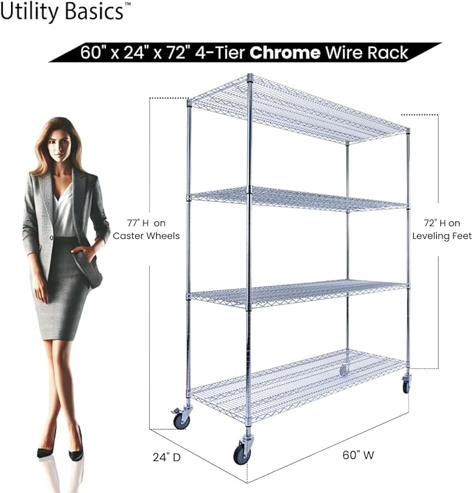 60"x24"x72" PREMIUM METAL STEEL 4-Tier Wire Shelving NSF 3200 LBS MAX Capacity - Image 2