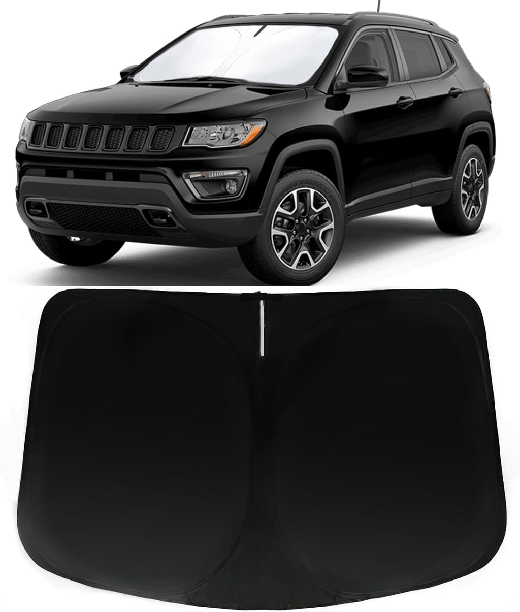Windshield Sun Shade for Jeep Compass 2017-2025, Car Front Window Sunshade with 240T Sun Visor Protector Blocks UV Rays Heat Sun Shield Accessories