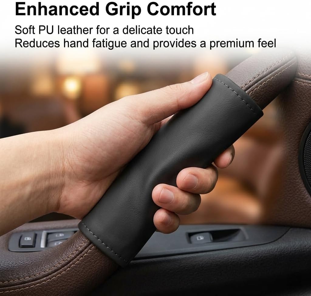 2 PCS Car Grab Handle Cover, PU Leather Anti-scratch Door Grip Gloves Protector, Non-slip Breathable Front Rear Door Pull Handle Cover, Interior Decoration Accessories for Cars (Black)