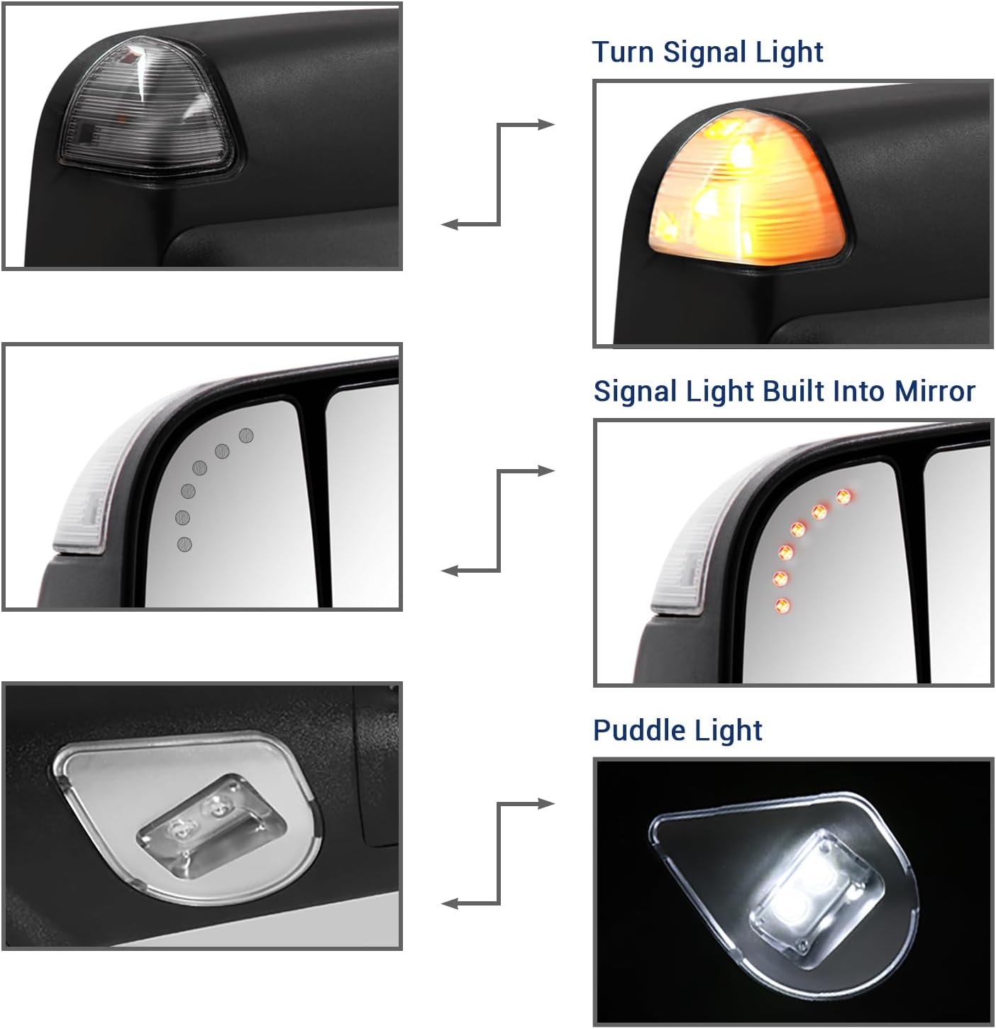 Towing Mirror for Dodge Ram - Replacement fit for 2009-2018 Dodge Ram 1500 2500 3500 Pickup Truck with Power Adjusted Glass Heated LED Turn Signal Light Puddle Lamp Temp Sensor Flip Up Pair Set